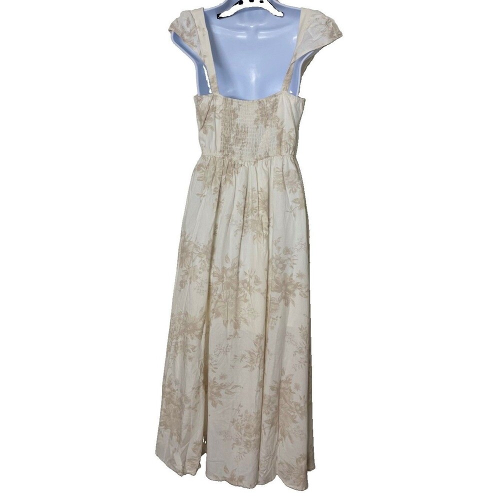 NWT Blu Pepper Cap Sleeve Floral Square Neck A Line Midi Dress Medium Beige - Picture 3 of 12